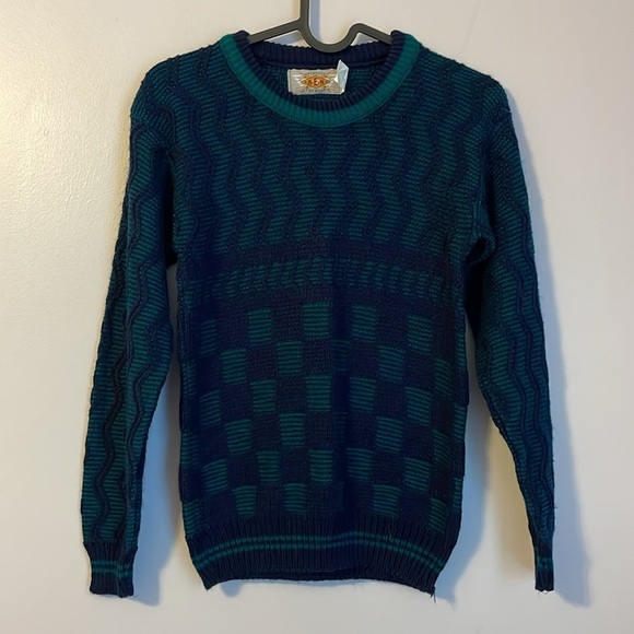Authentic REN Fun Wear Squiggle Checkerboard Knit Vintage Sweater size M - Picture 1 of 15